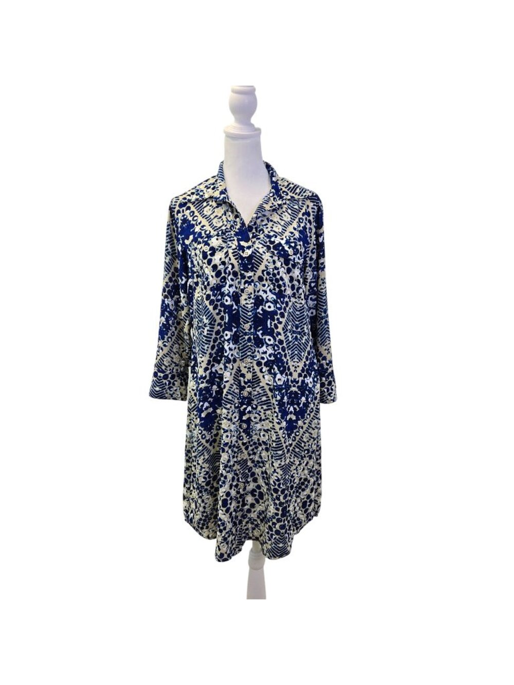 Cabi Blue Jewel Tunic Belted Button Down Shirt Dress Size Small *Missing Belt*